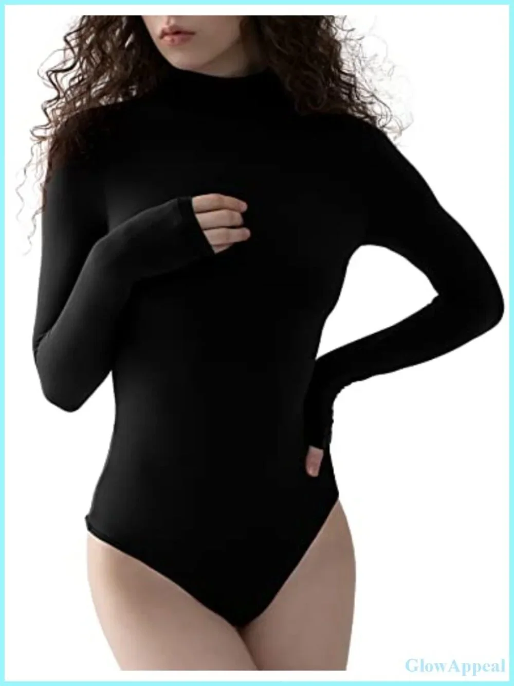 Women's Mock Neck Long Sleeve Bodysuit Thong Back Snap Crotch Layering Top